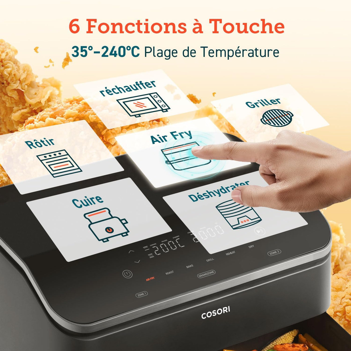 COSORI - Friteuse à Air - 10L Twinfry, Dual Zone Avec Séparateur Amovible