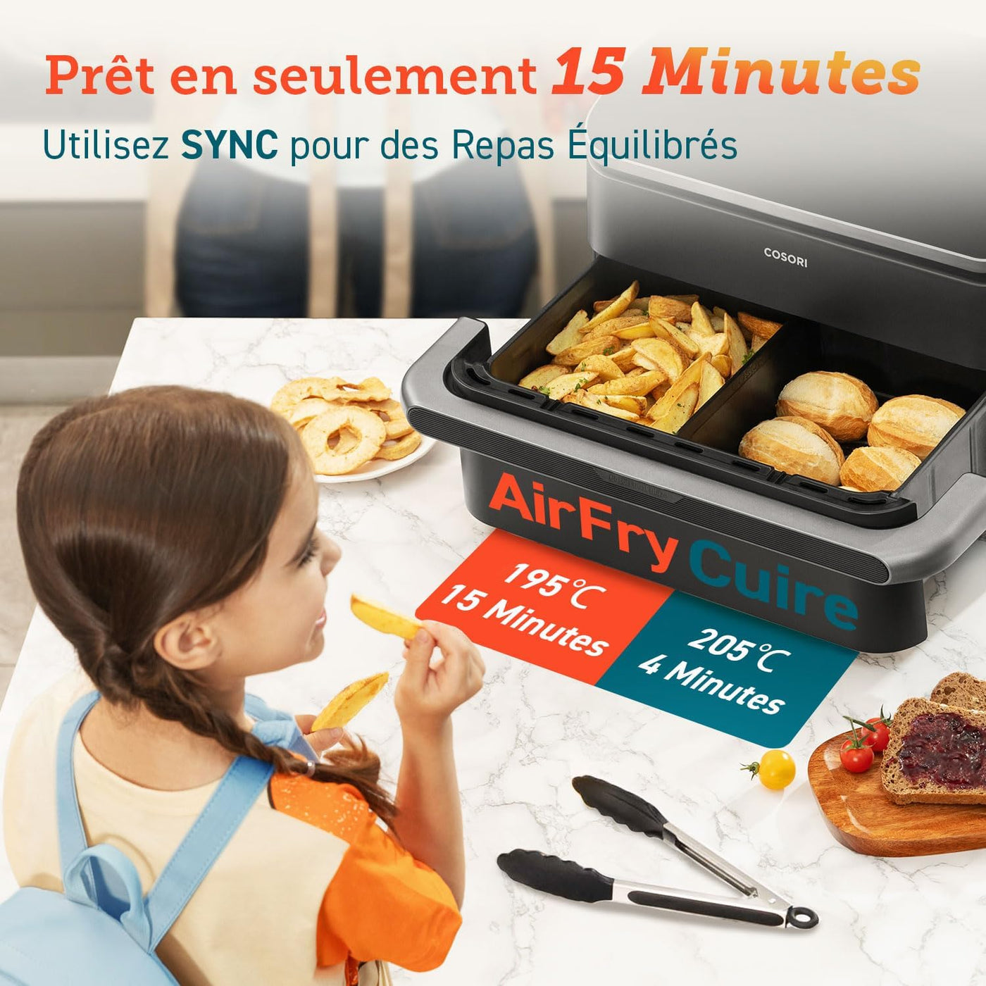 COSORI - Friteuse à Air - 10L Twinfry, Dual Zone Avec Séparateur Amovible